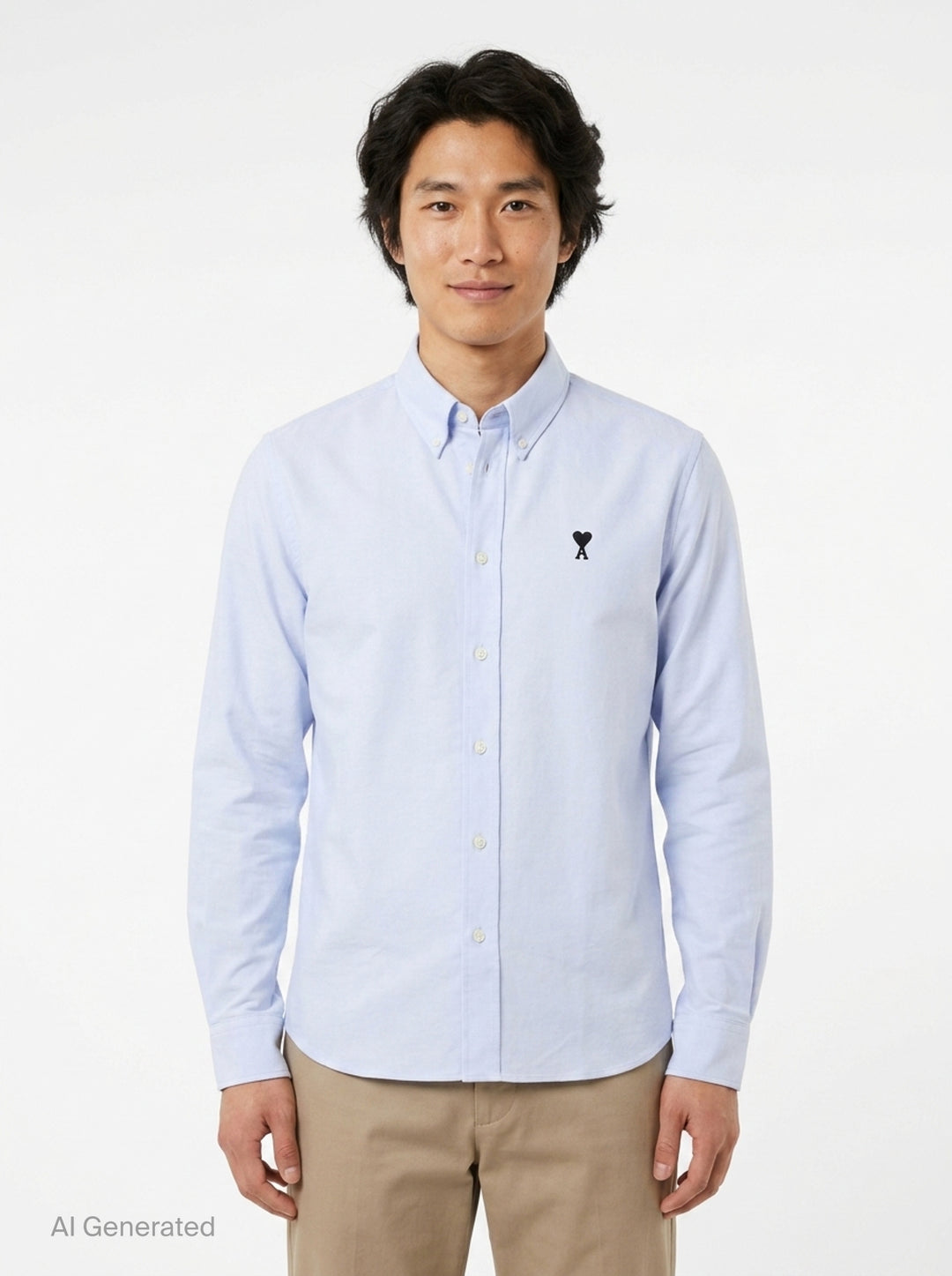 Contrasted Button-Down Collar Long Sleeve Shirt | AMI Paris | Club21 - front