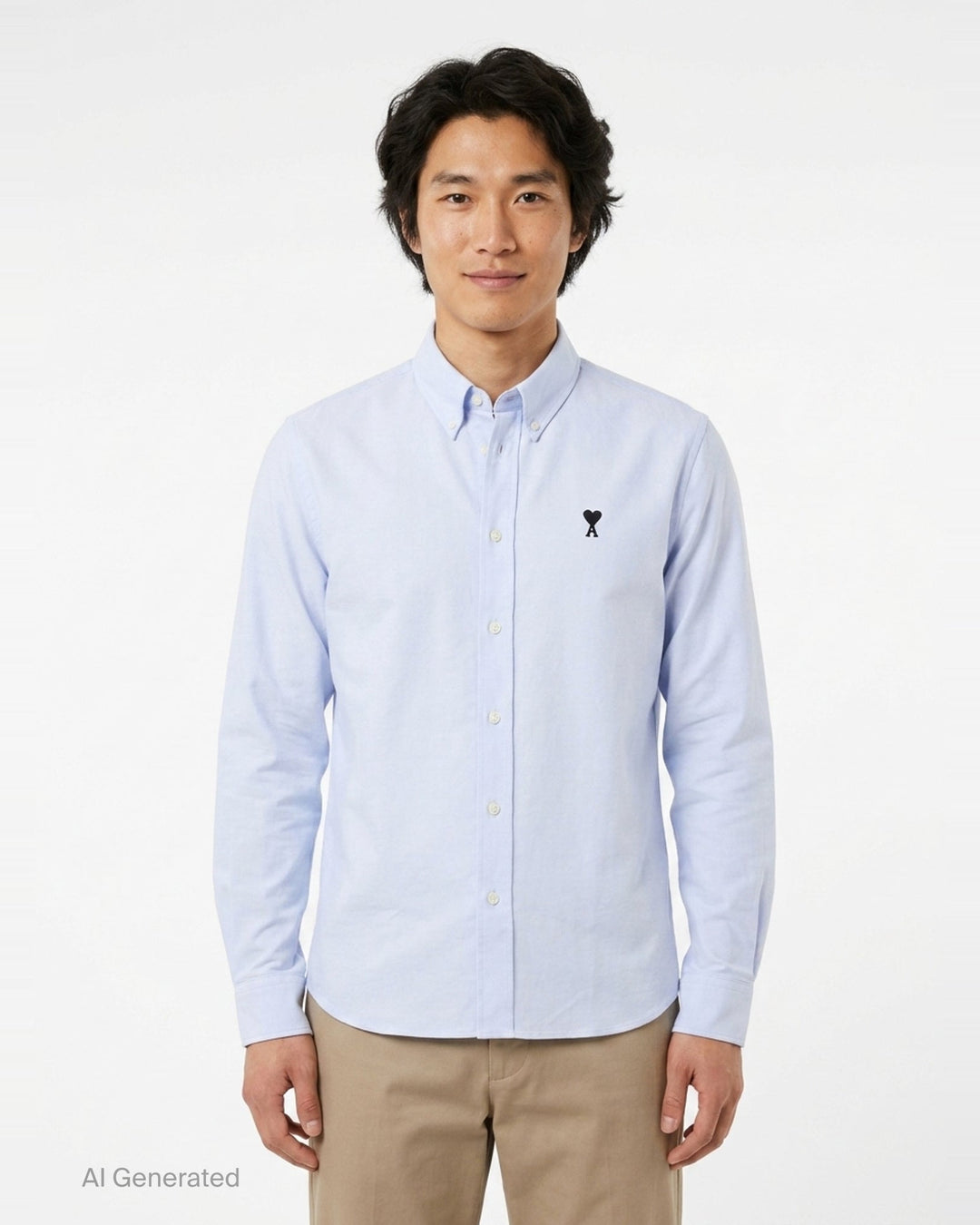 Contrasted Button-Down Collar Long Sleeve Shirt | AMI Paris | Club21 - front