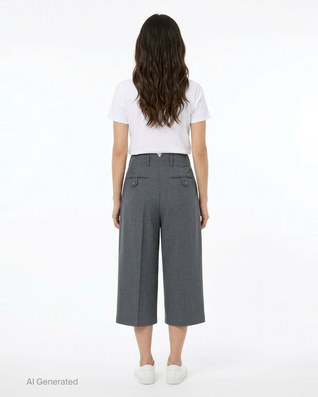 AMI Pleated Carrot Shorts in medium grey, featuring a high-rise waistband, double forward pleats, wide-leg carrot silhouette, and cuffed hem, displayed flat on a white background. - back