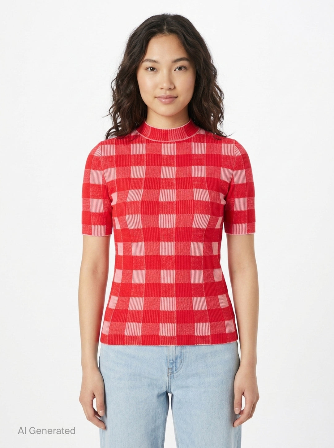 Short Sleeve Gingham Knit Sweater | AMI | Club21 - front