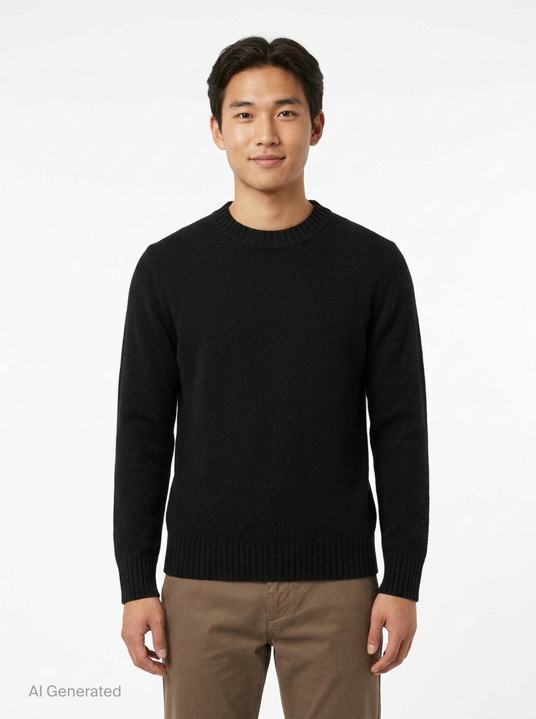 AMI Tonal Crewneck Sweater in black with ribbed collar, cuffs, and hem — front view - front