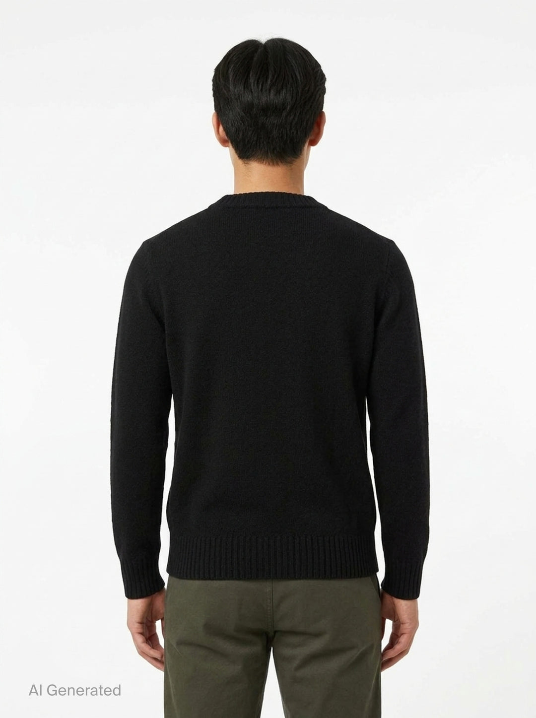 AMI Tonal Crewneck Sweater in black with ribbed collar, cuffs, and hem — front view - back