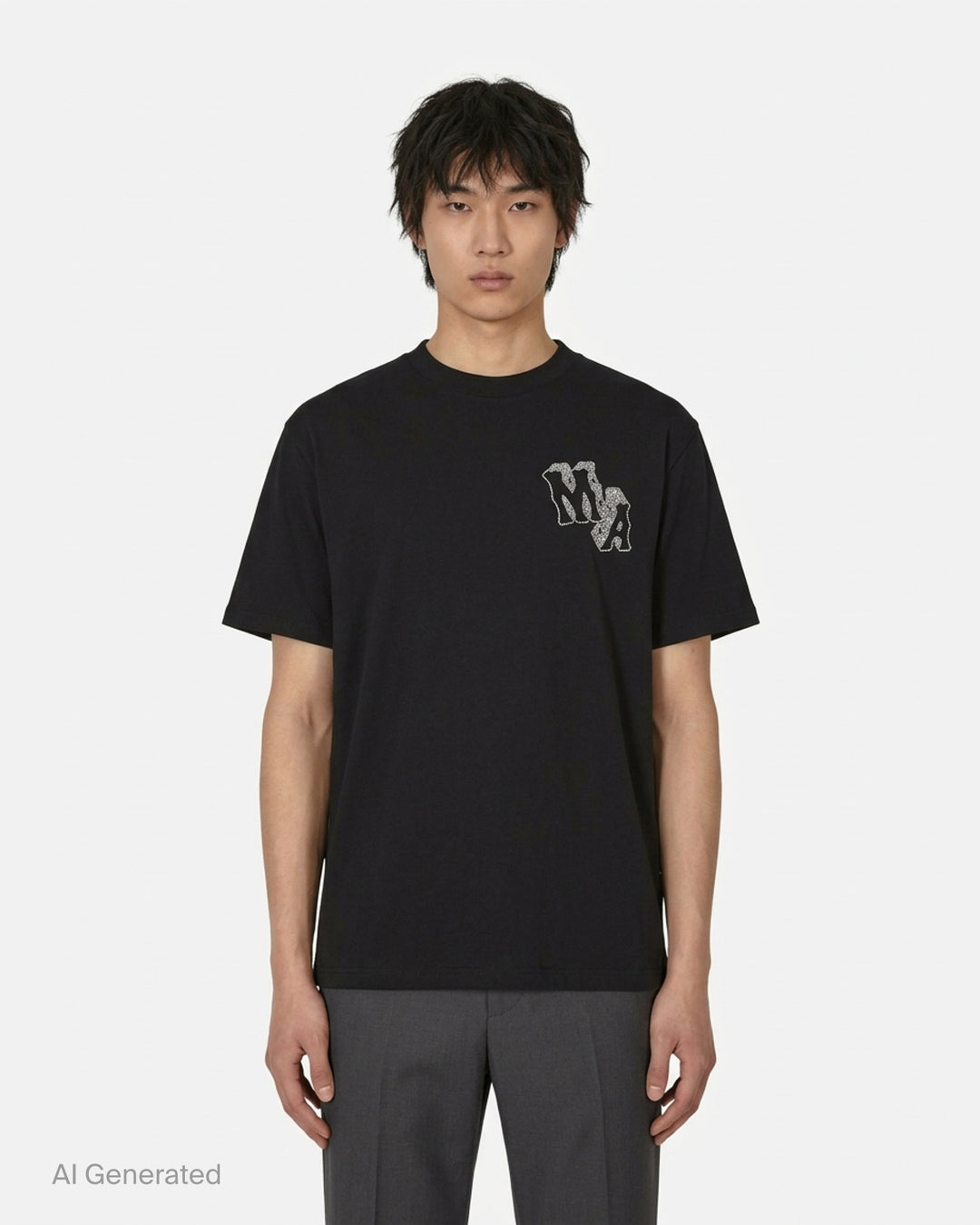 Amiri black short-sleeve tee with crystal-embellished MA block letter logo on the chest - front