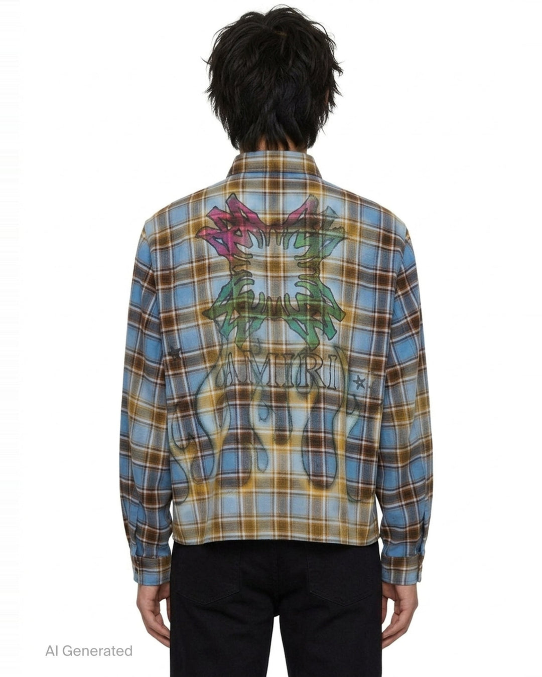 Quad Bleached Flannel Long Sleeve Shirt | Amiri | Club21 - back