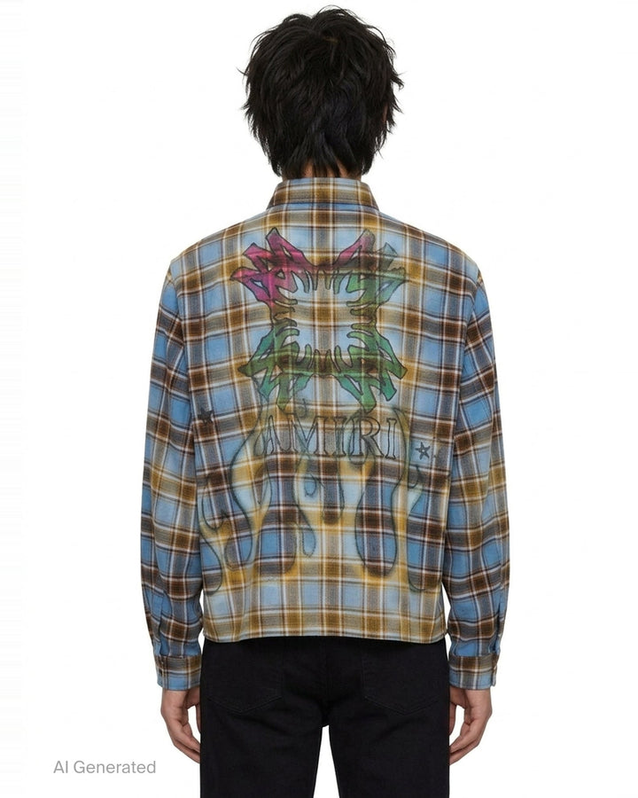 Quad Bleached Flannel Long Sleeve Shirt | Amiri | Club21 - back