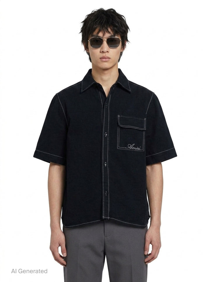 Script Linen Short Sleeve Shirt | Amiri | Club21 - front