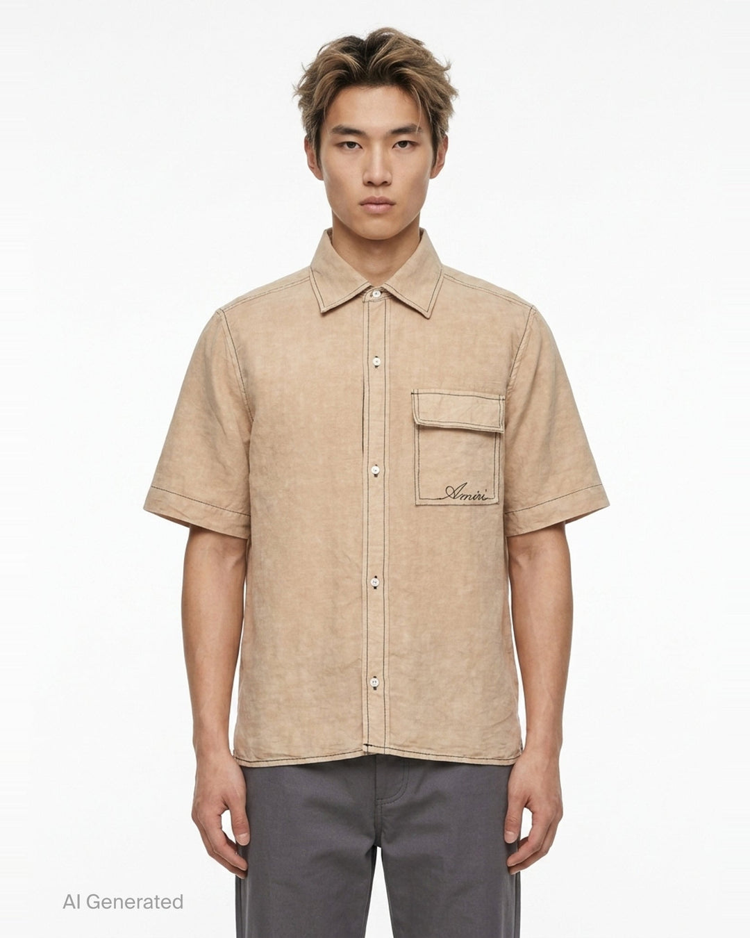Script Linen Short Sleeve Shirt | Amiri | Club21 - front