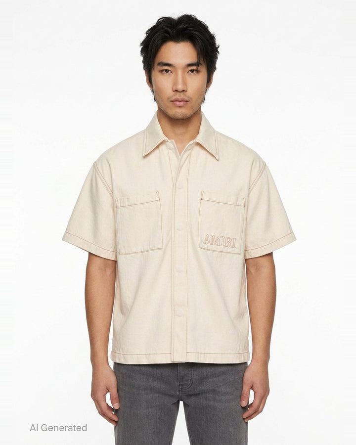 Short Sleeve Denim Shirt | Amiri | Club21 - front