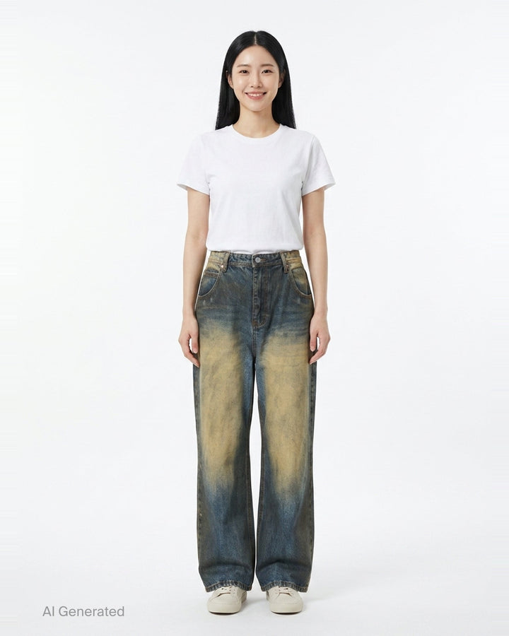 Coated Blue Wide-Leg Jeans | Andersson Bell | Club21 - front