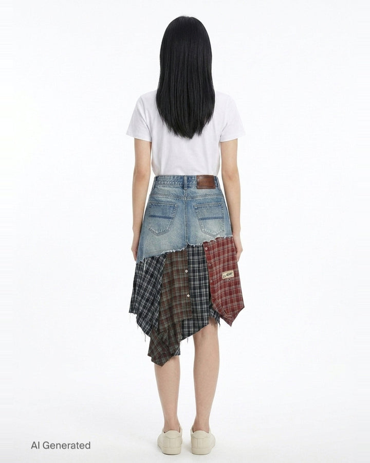 Denim Plaid Patchwork Skirt | Andersson Bell | Club21 - back