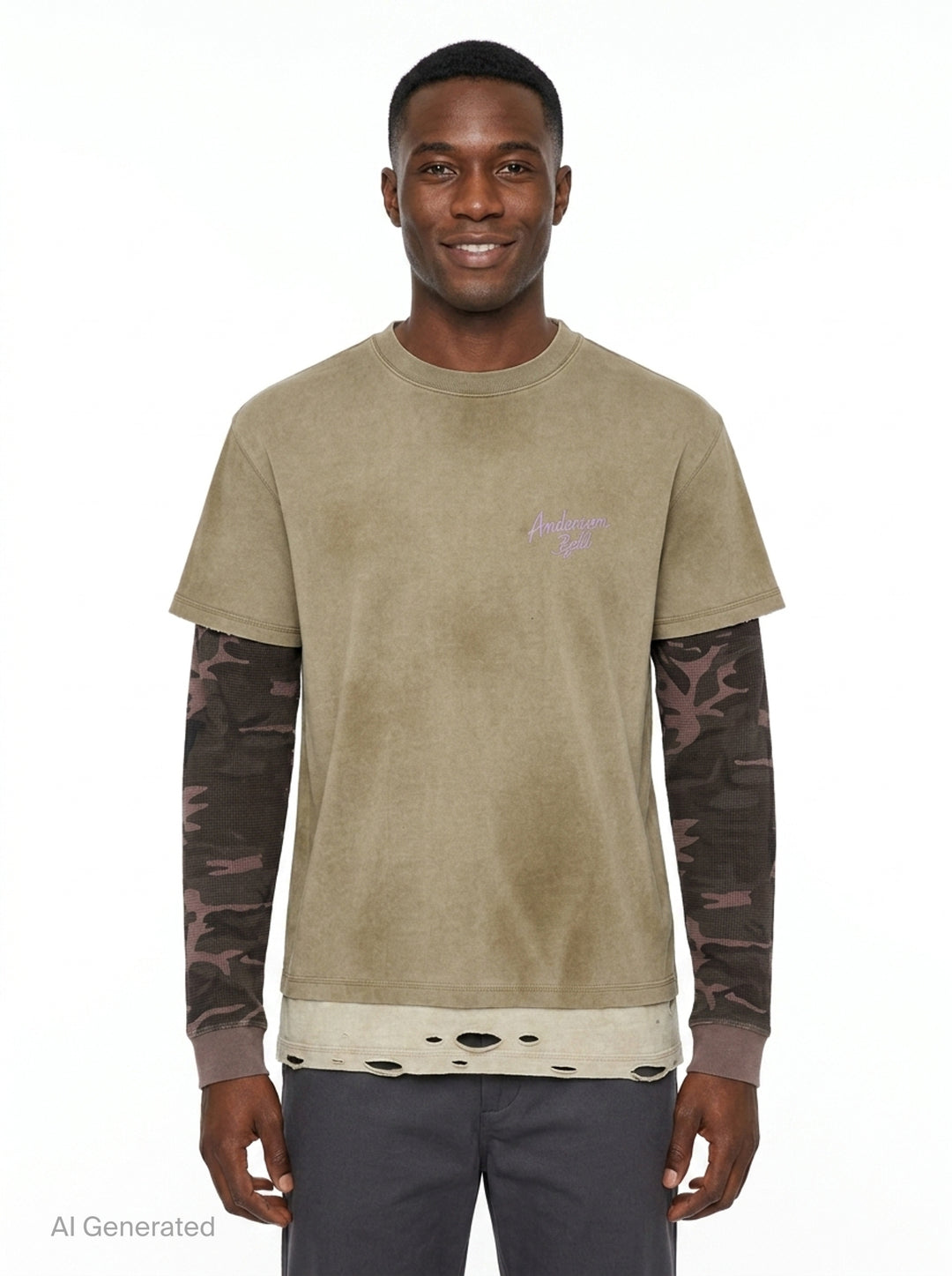 Distressed Layered Long Sleeve Tee | Andersson Bell | Club21 - front