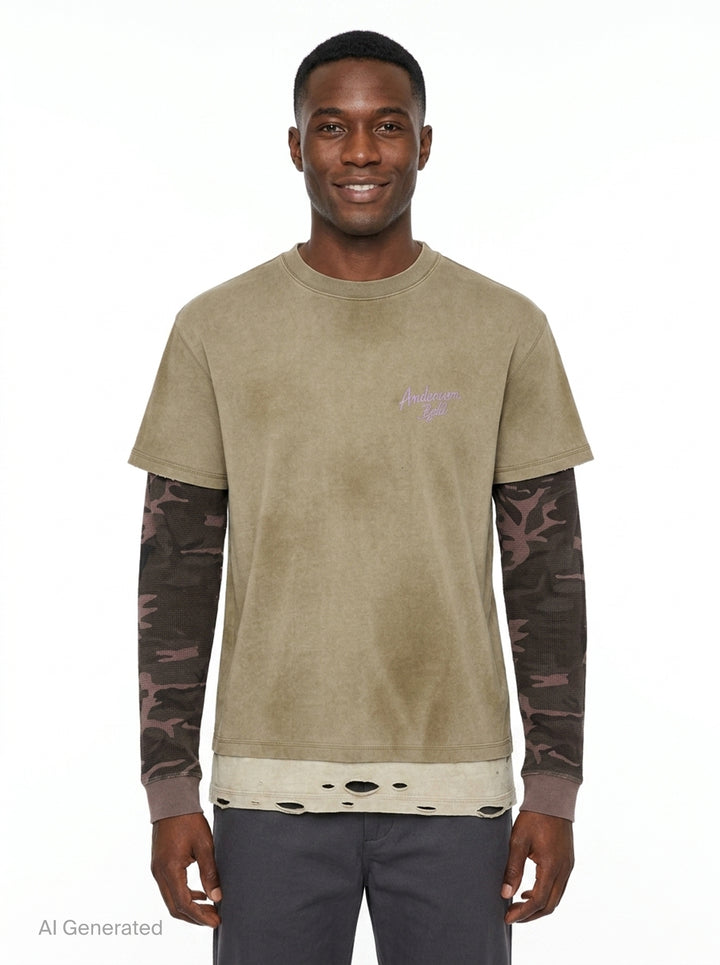 Distressed Layered Long Sleeve Tee | Andersson Bell | Club21 - front