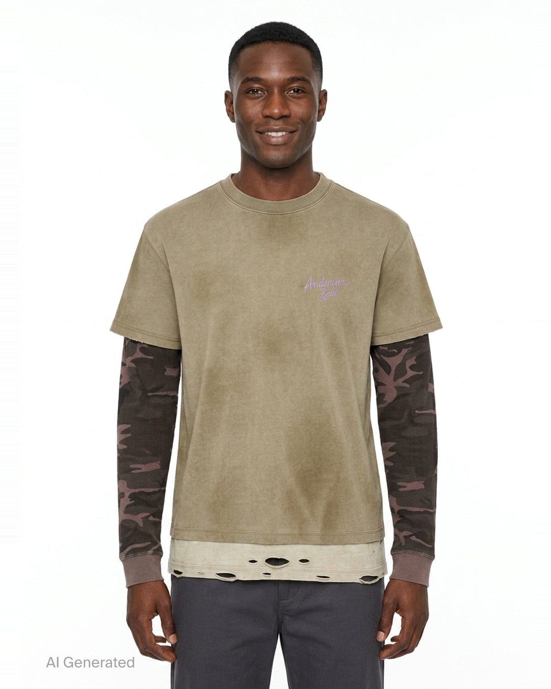 Distressed Layered Long Sleeve Tee | Andersson Bell | Club21 - front