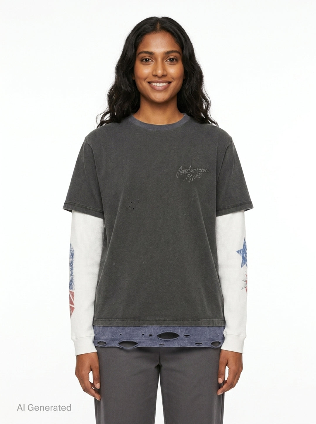 Distressed Layered Long Sleeve Tee | Andersson Bell | Club21 - front