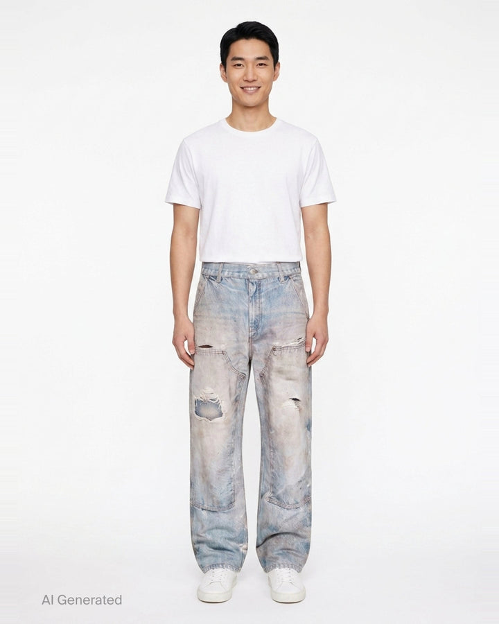 Distressed Trompe-l'Œil Carpenter Jeans | Andersson Bell | Club21 - front