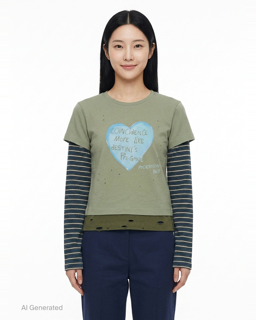 Layered Heart Message Long Sleeve Tee | Andersson Bell | Club21 - front