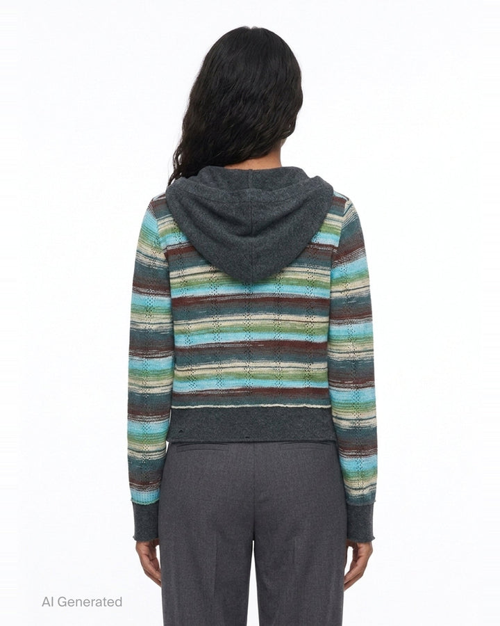 Layered Multi-Stripe Hooded Cardigan | Andersson Bell | Club21 - back