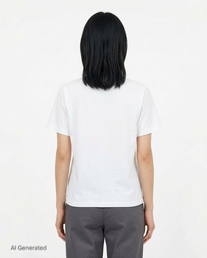 Ashley Williams white graphic tee featuring the Ashley & William cartoon characters — two blonde figures standing together under a red umbrella — with 'Ashley & William' printed in red text below - back