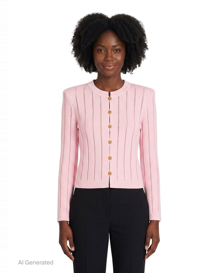 Buttoned Flèchage Knit Cardigan | Balmain | Club21 - front