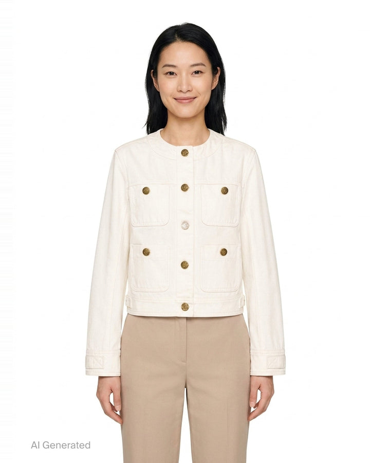 Four Pocket Round Collar Denim Jacket | Balmain | Club21 - front
