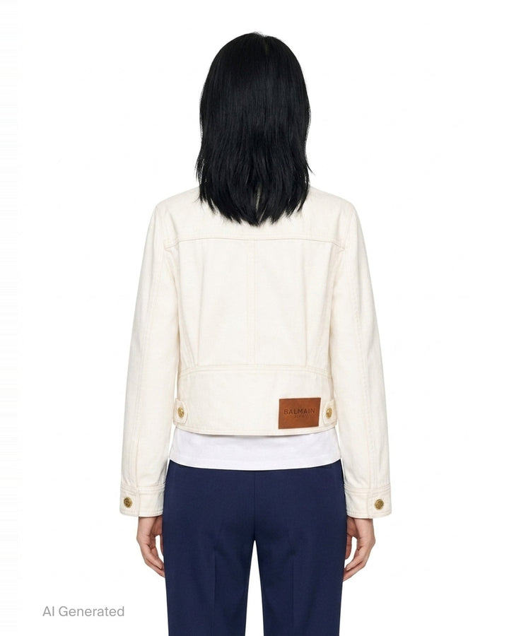 Four Pocket Round Collar Denim Jacket | Balmain | Club21 - back