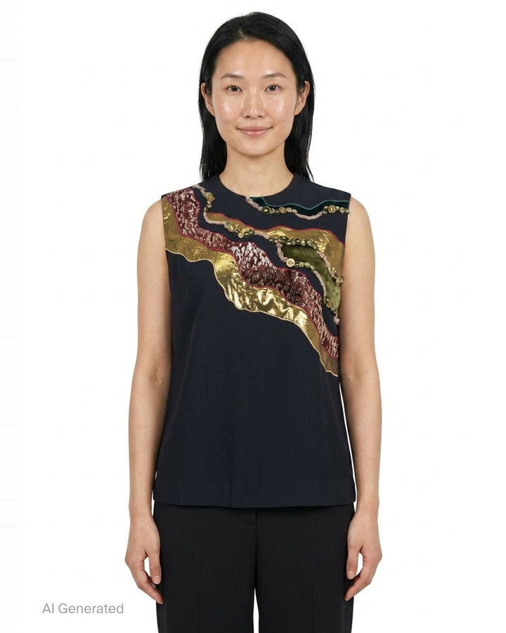 Embellished Gabardine Sleeveless Top | Biyan | Club21 - front