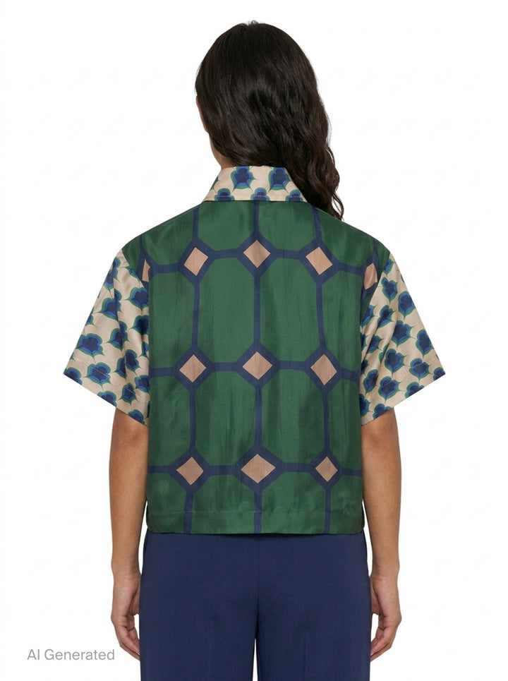 Mix Organza Silk Short Sleeve Blouse | Biyan | Club21 - back