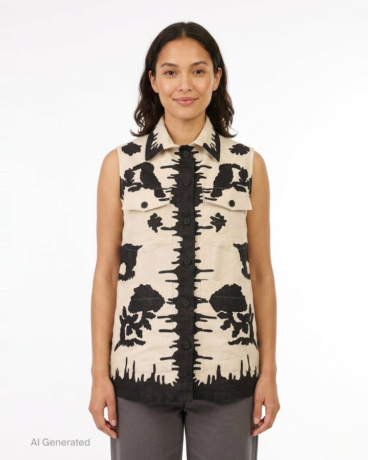 Printed Linen Sleeveless Vest | Biyan | Club21 - front