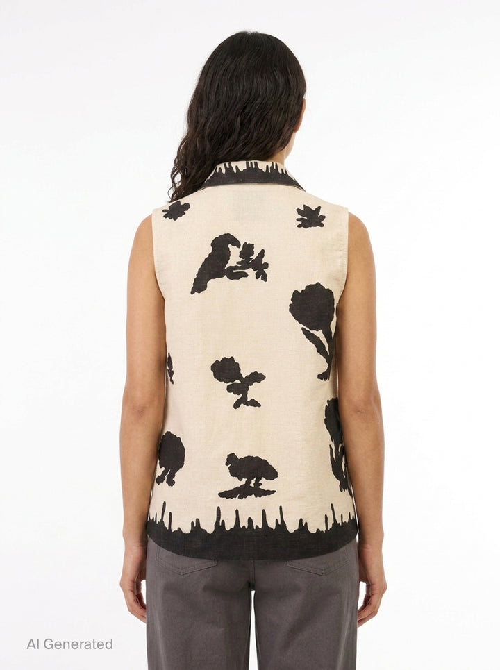 Printed Linen Sleeveless Vest | Biyan | Club21 - back