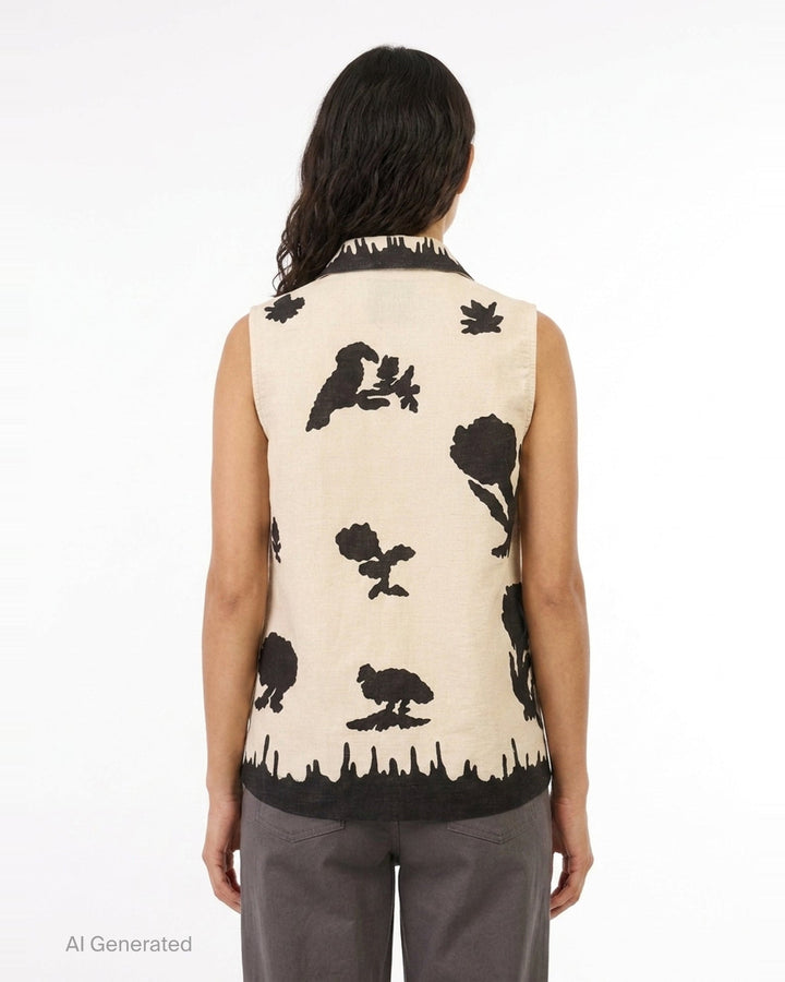 Printed Linen Sleeveless Vest | Biyan | Club21 - back