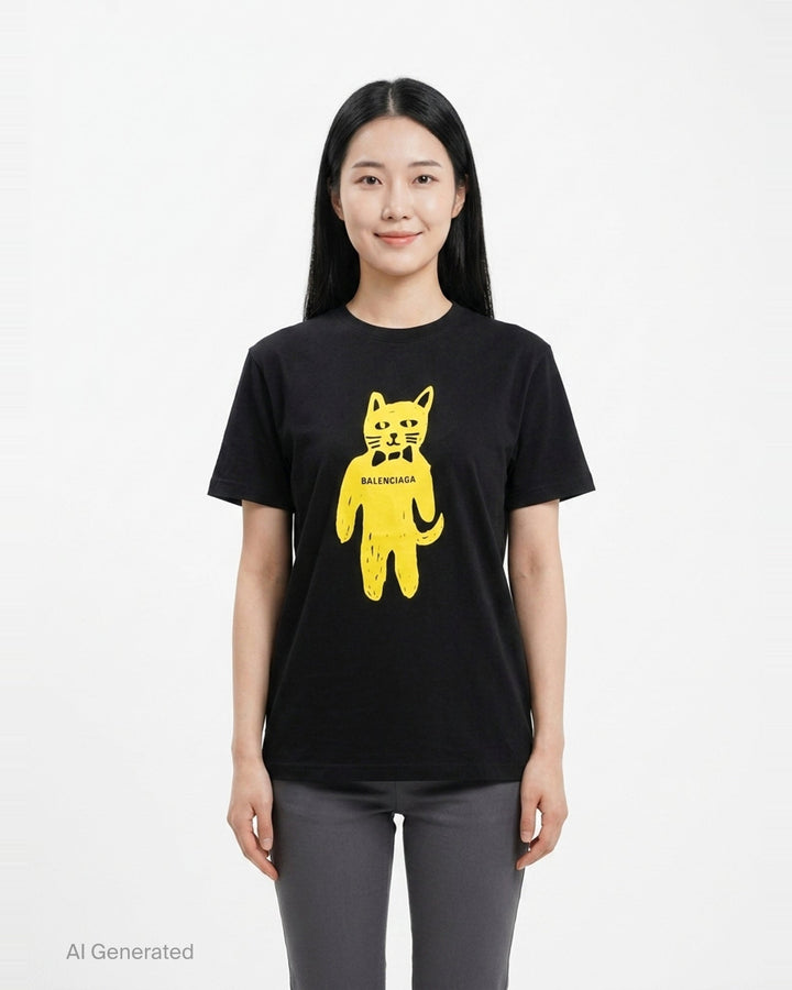 Balenciaga Cat Graphic Tee | Black Score | Club21 - front
