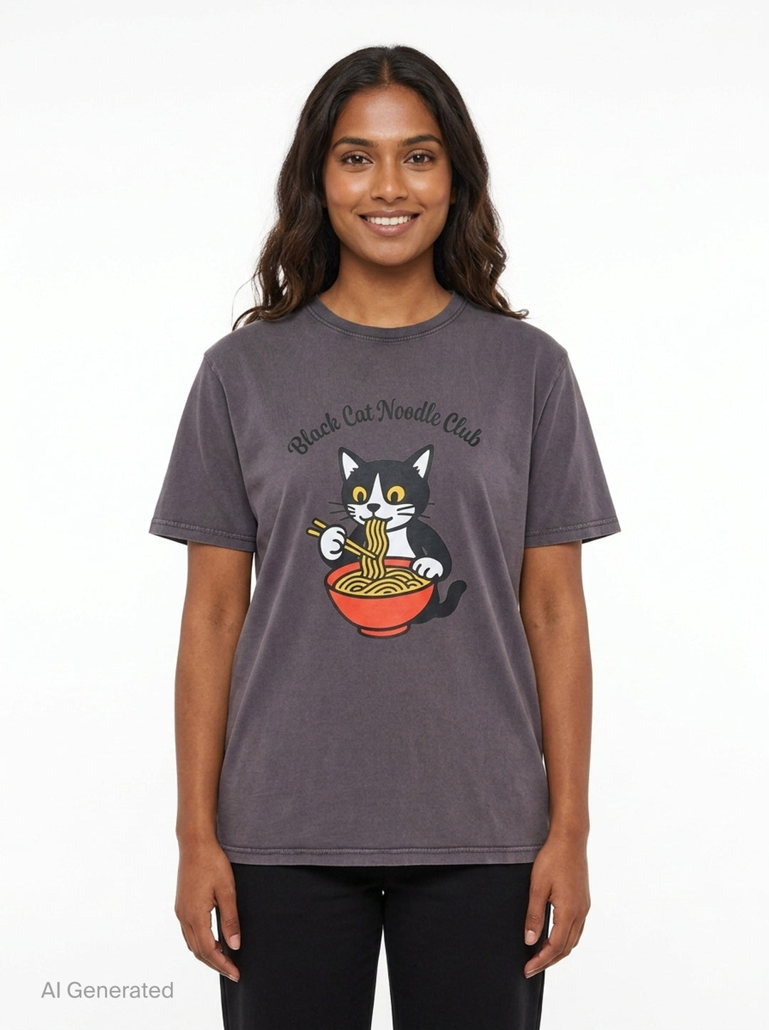 Black Cat Noodle Club Tee | Black Score | Club21 - front