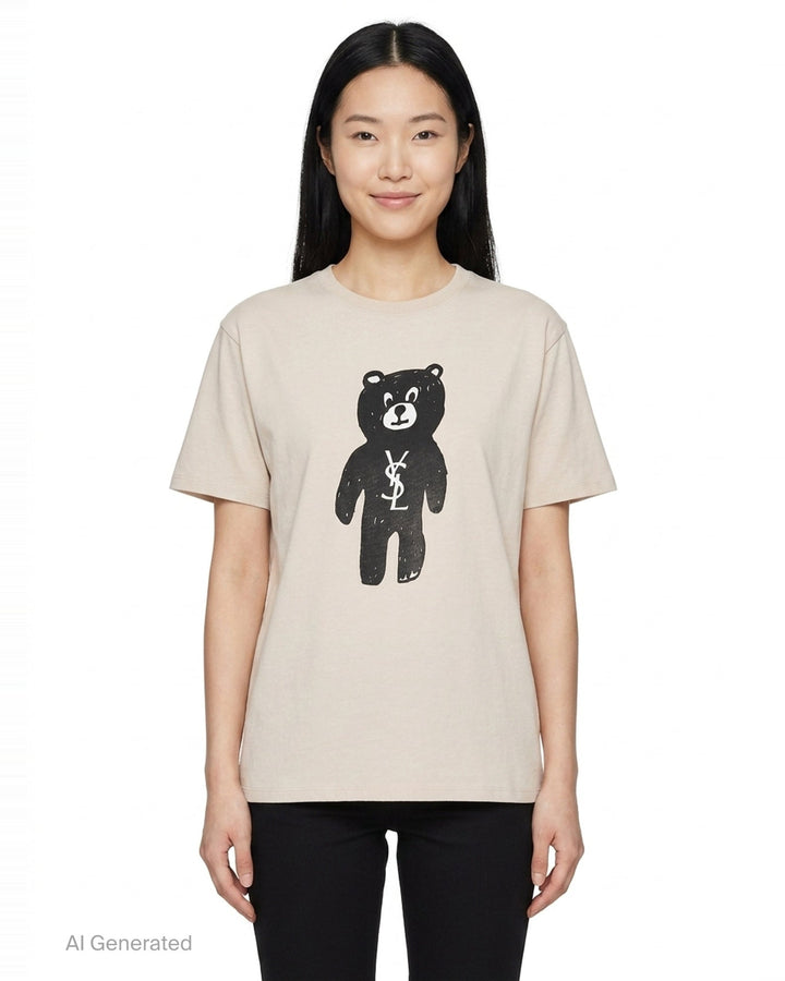 YSL Bear Graphic Tee | Black Score | Club21 - front