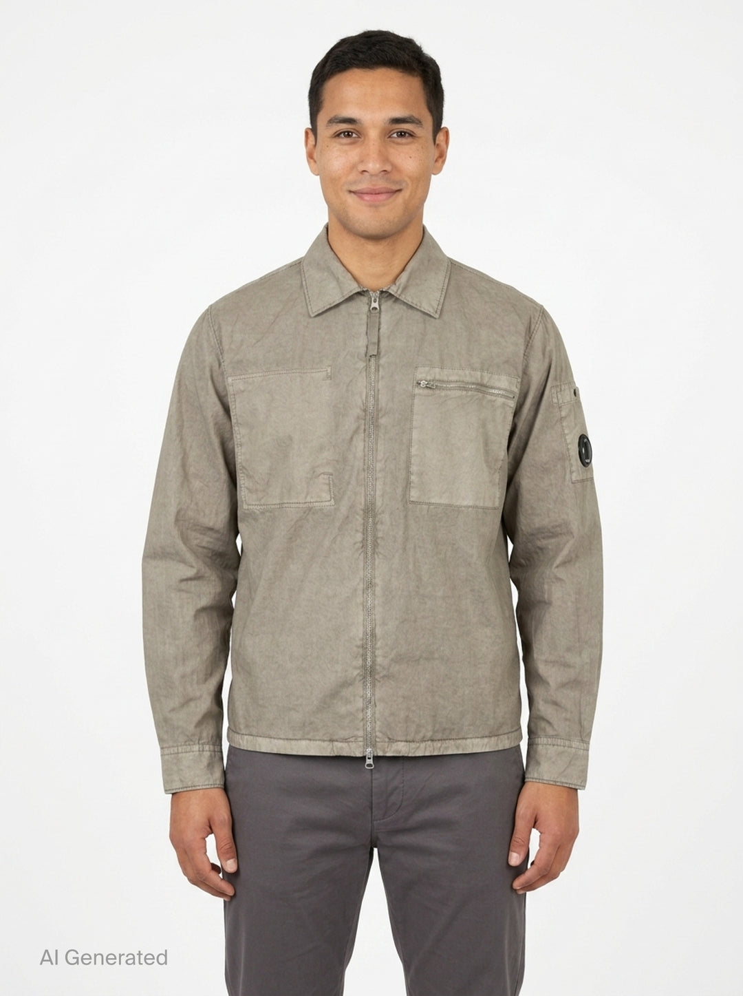 Cotton Resined Zip Overshirt | C.P. Company | Club21 - front