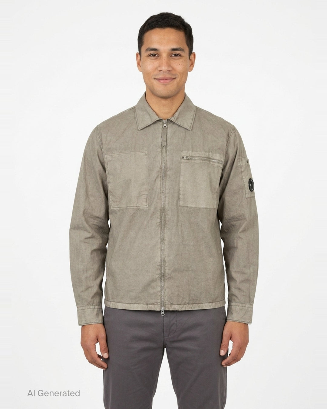 Cotton Resined Zip Overshirt | C.P. Company | Club21 - front