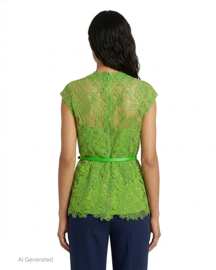Lace Belted Crew Neck Top | Carolina Herrera | Club21 - back