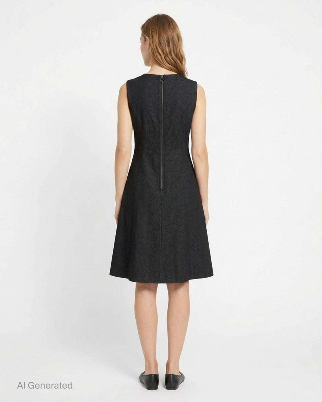 Carolina Herrera black sleeveless A-line knee-length dress with floral guipure lace centre panel and structured woven side panels, featuring a round neckline and concealed back zip - back