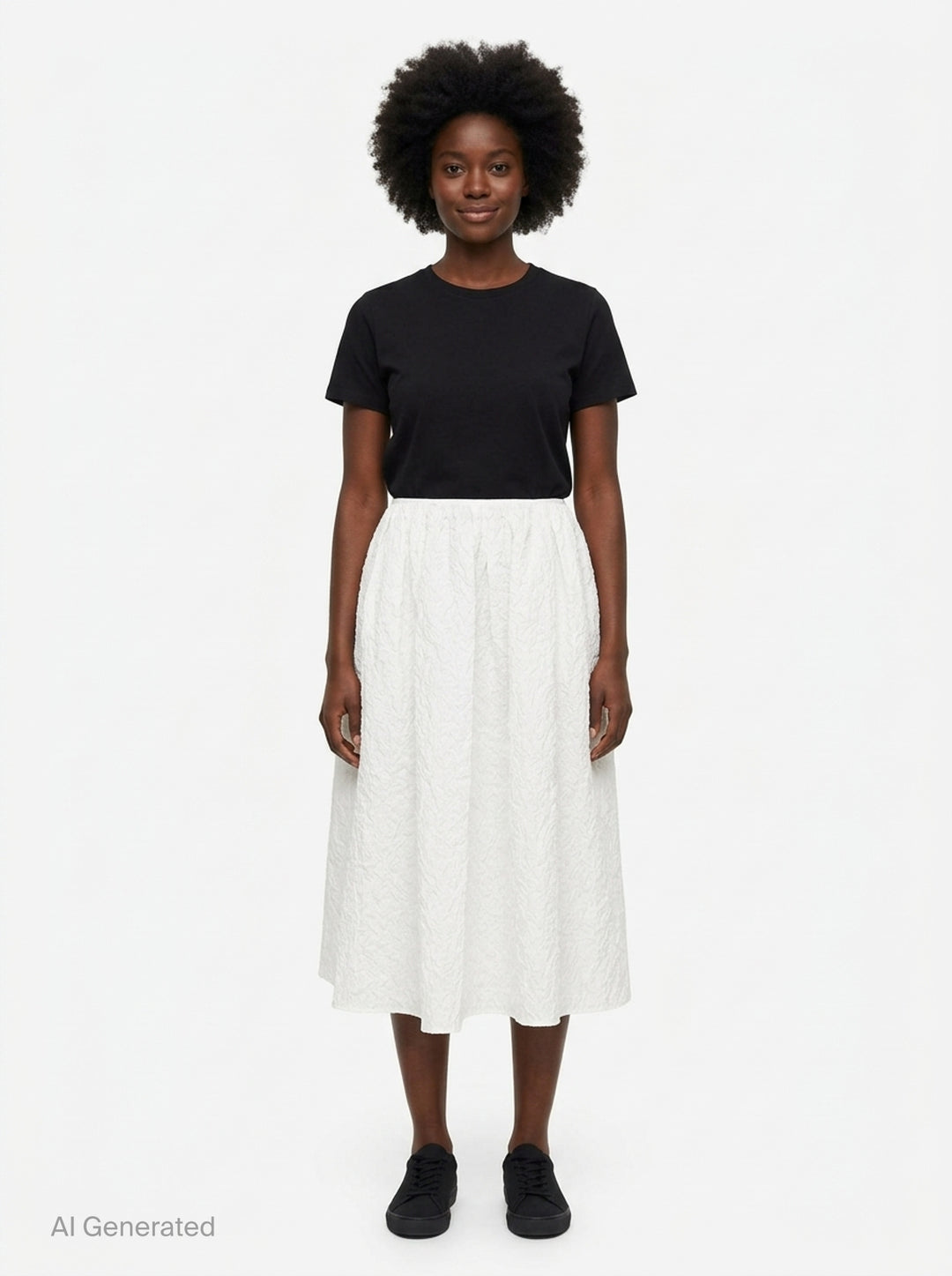Cecilie Bahnsen Floratini Matelassé Midi Skirt in white, displayed flat, showing a voluminous A-line silhouette with an all-over raised jacquard texture and elasticated waistband - front