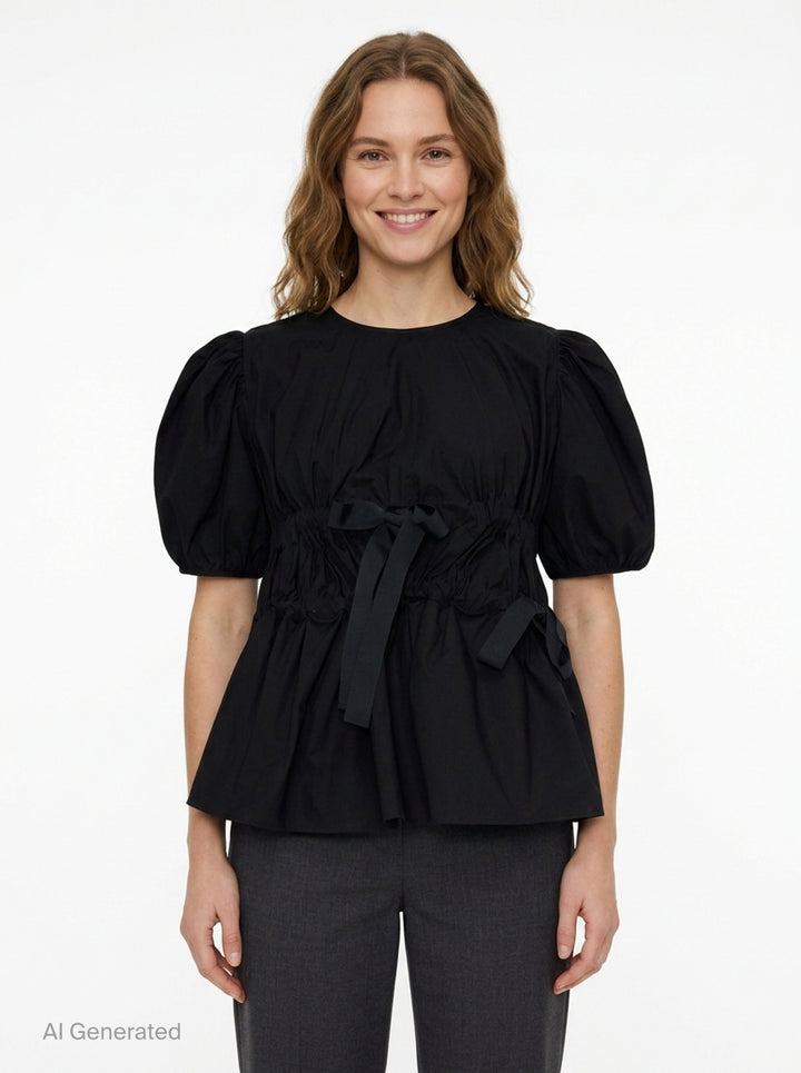 Freya Cotton Puff Sleeve Top | Cecilie Bahnsen | Club21 - front
