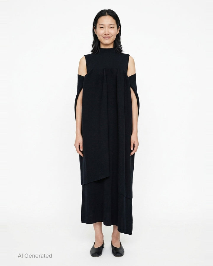 Pottery Crease Asymmetric Knit Dress | CFCL | Club21 - front