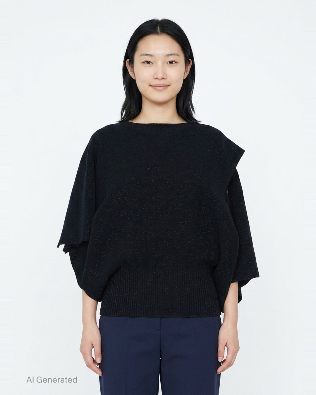 Pottery Crease Glitter Asymmetric Knit Top | CFCL | Club21 - front