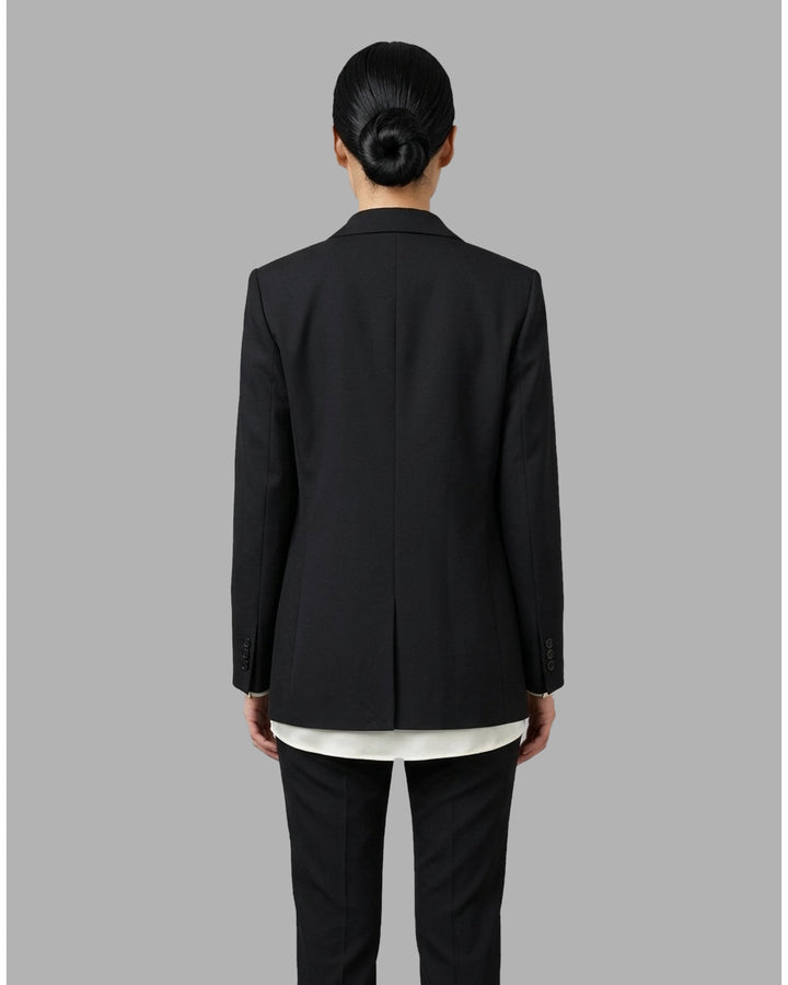 Club21 Collection Tess collarless wool blend blazer in taupe brown with single button closure and chest welt pocket - back