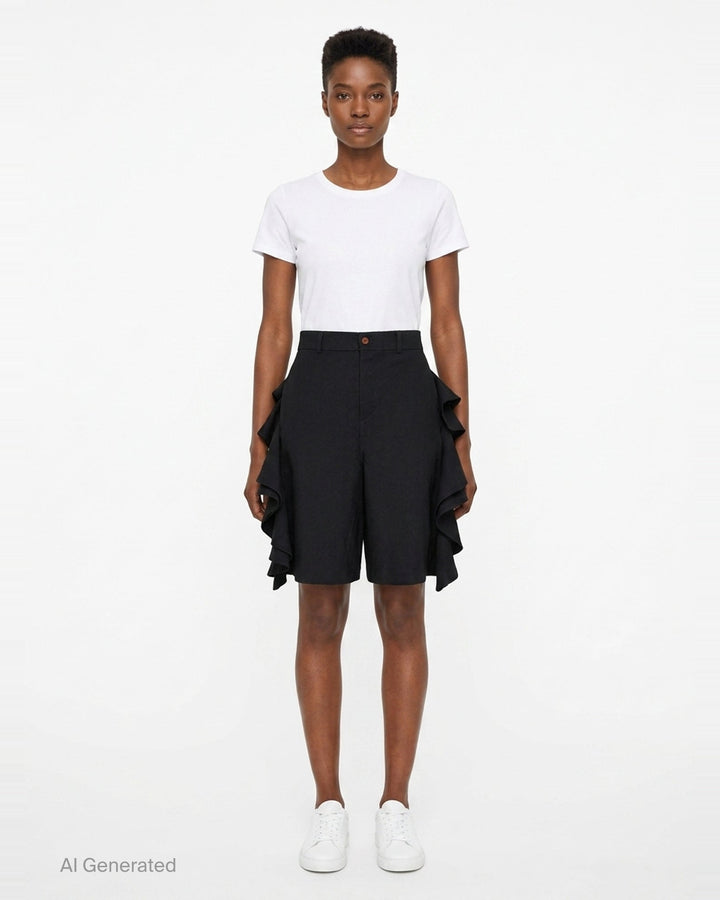Gabardine Ruffle Shorts | Comme des Garçons Black | Club21 - front