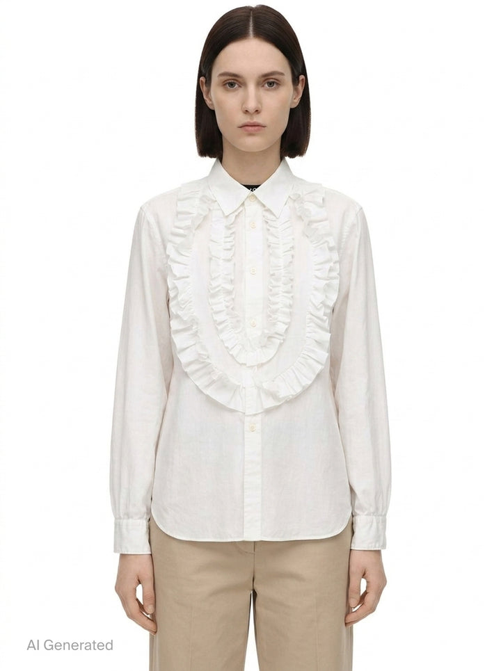 Long Sleeve Ruffle Bib Shirt | Comme des Garçons Black | Club21 - front