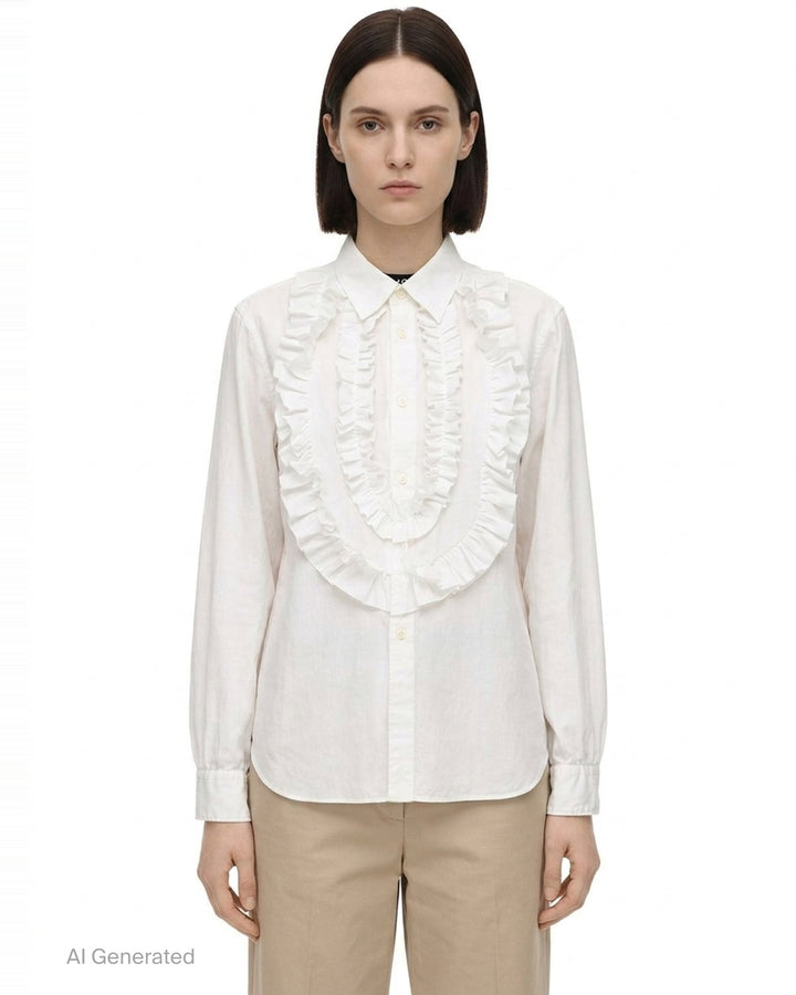 Long Sleeve Ruffle Bib Shirt | Comme des Garçons Black | Club21 - front