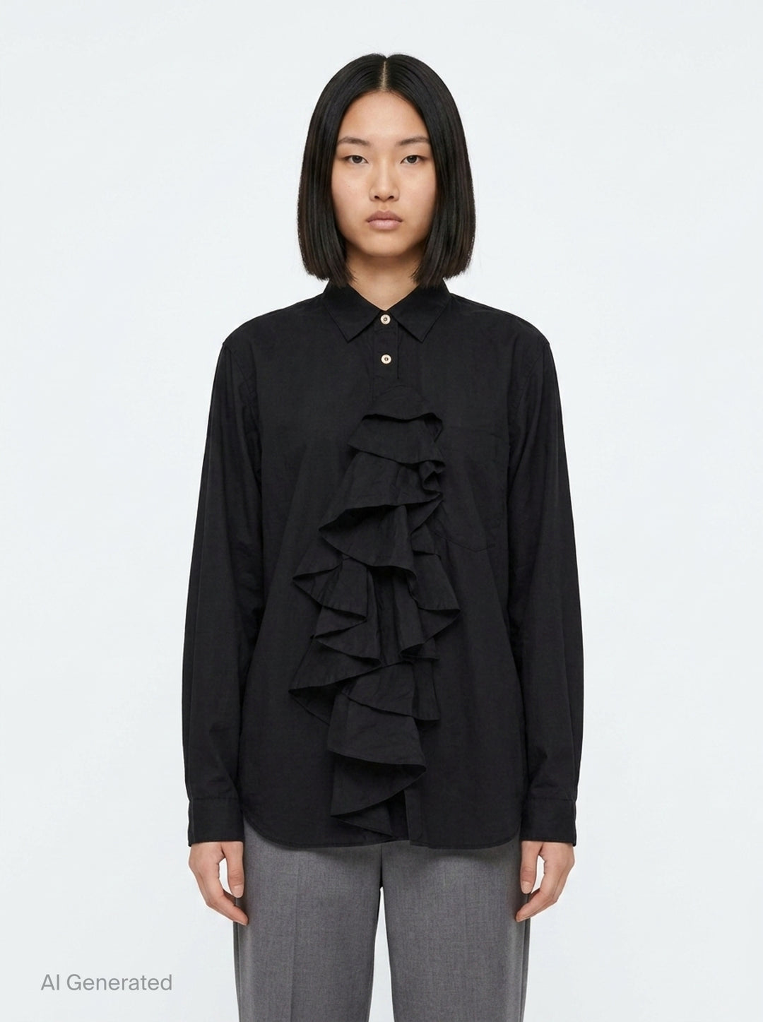 Long Sleeve Ruffle Front Shirt | Comme des Garçons BLACK | Club21 - front