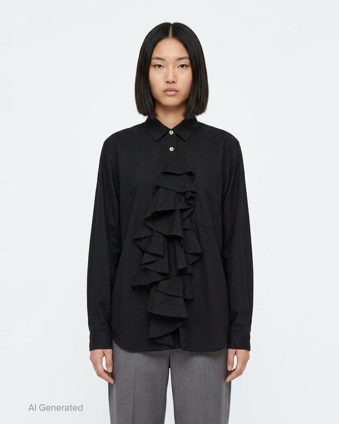 Long Sleeve Ruffle Front Shirt | Comme des Garçons BLACK | Club21 - front