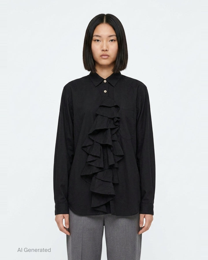 Long Sleeve Ruffle Front Shirt | Comme des Garçons BLACK | Club21 - front