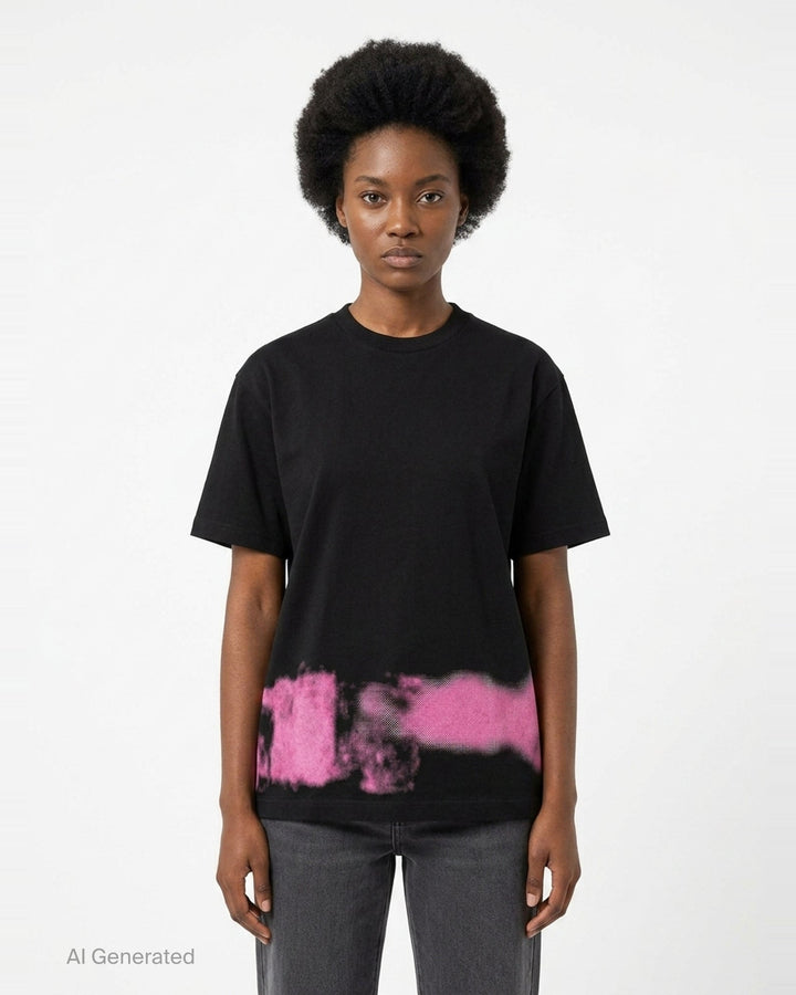 Pink Spray Print Tee | Comme des Garçons BLACK | Club21 - front