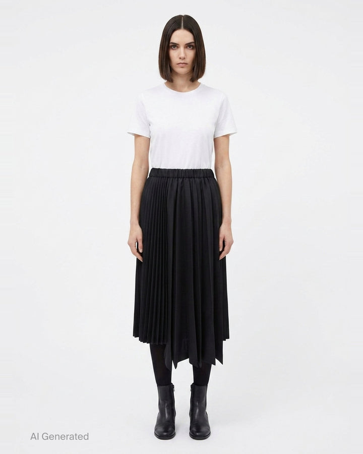 Pleated Asymmetric Midi Skirt | Comme des Garçons Black | Club21 - front